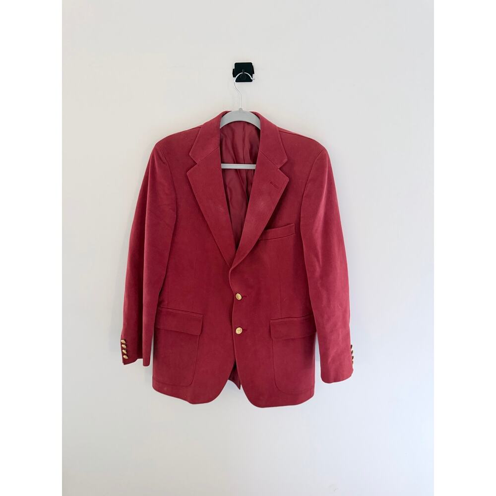 Vintage Polo University by Ralph Lauren Red 100% Cotton Gold Blazer-Size M/L
